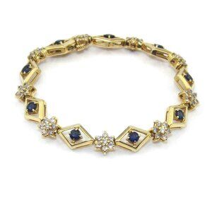14K Yellow Gold Bracelet Natural Sapphire Diamond 4.00 ctw